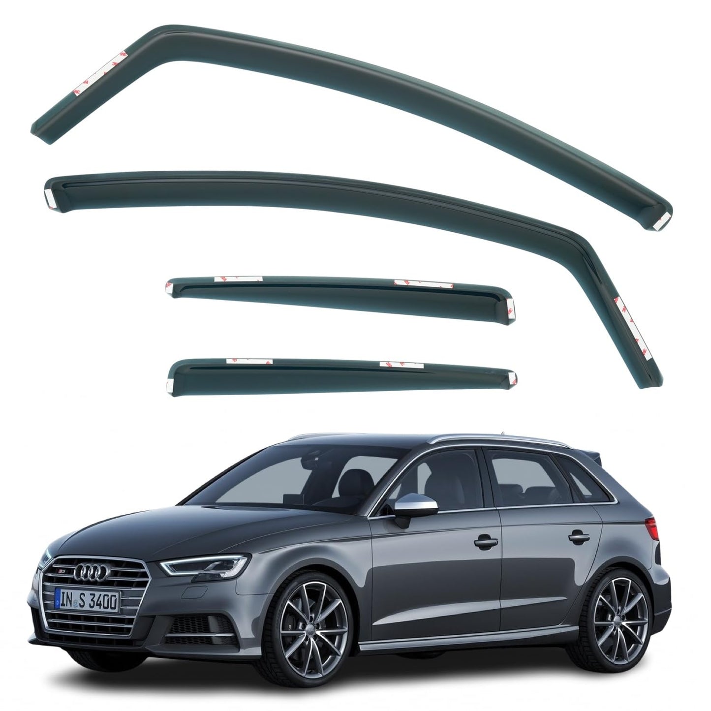 Set Of 4 Wind Deflectors Compatible with AUDI A3 S3 RS3 5-door Hatchback 2013 2014 2015 2016 2017 2018 2019 2020 Models.