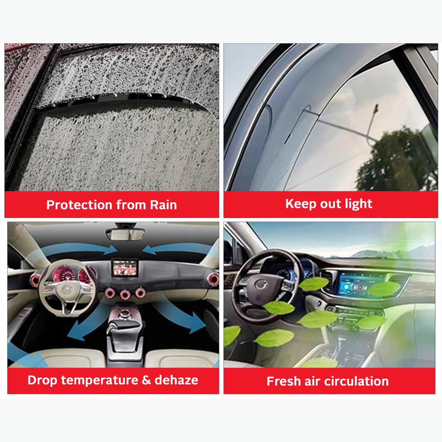 AirFlux Set Of 4 Wind Deflectors Compatible with SKODA YETI 5-door SUV 2009 2010 2011 2012 2013 2014 2015 2016 2017 Models.