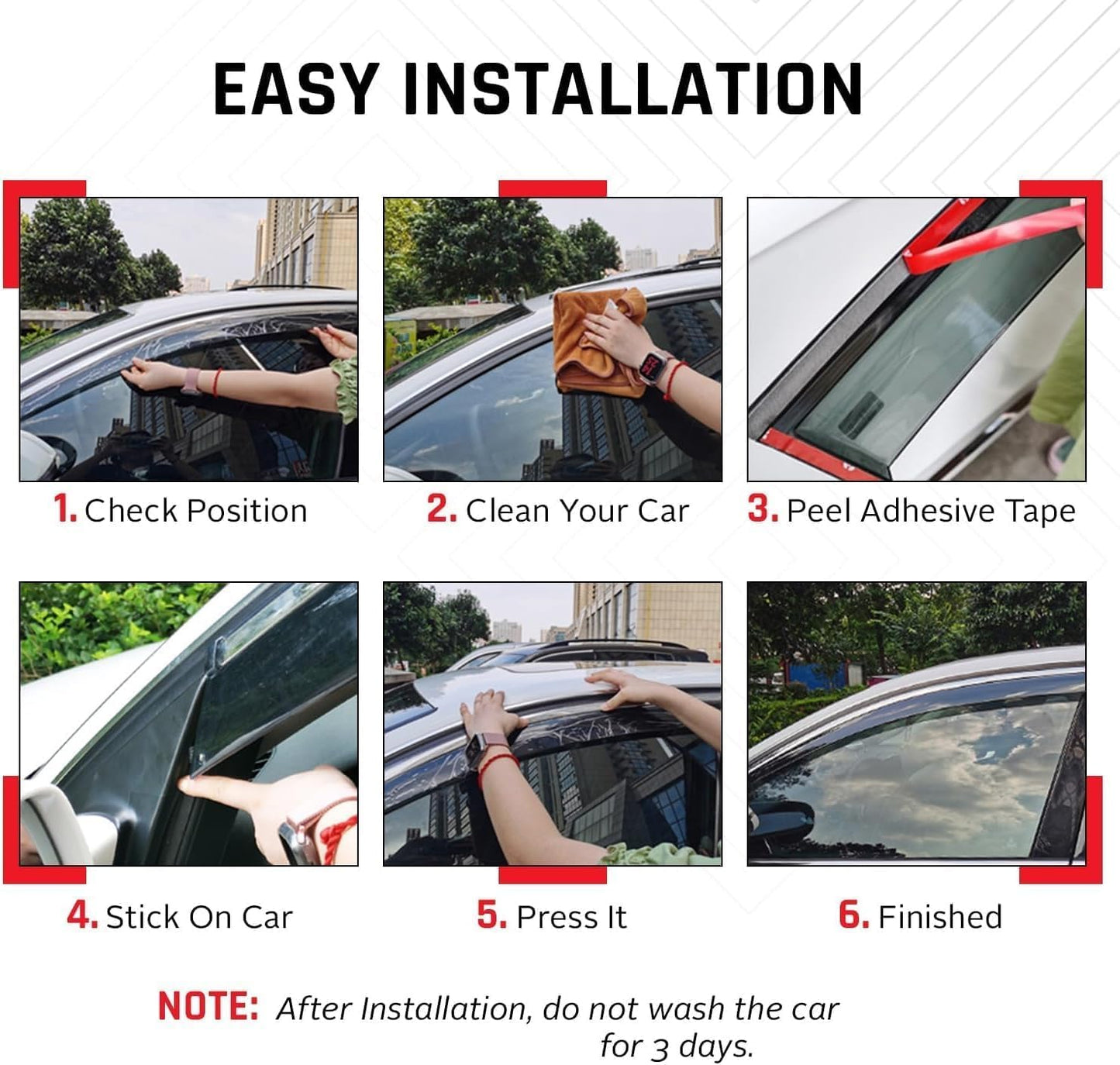 Set Of 2 STICK-ON Wind Deflectors Compatible with VW TRANSPORTER T5 T6 T6.1 2004 2005 2006 2007 2008 2009 2010 2011 2012 2013 2014 2015 2016 2017 2018 2019 2020 2021 2022 2023 2024 Models.