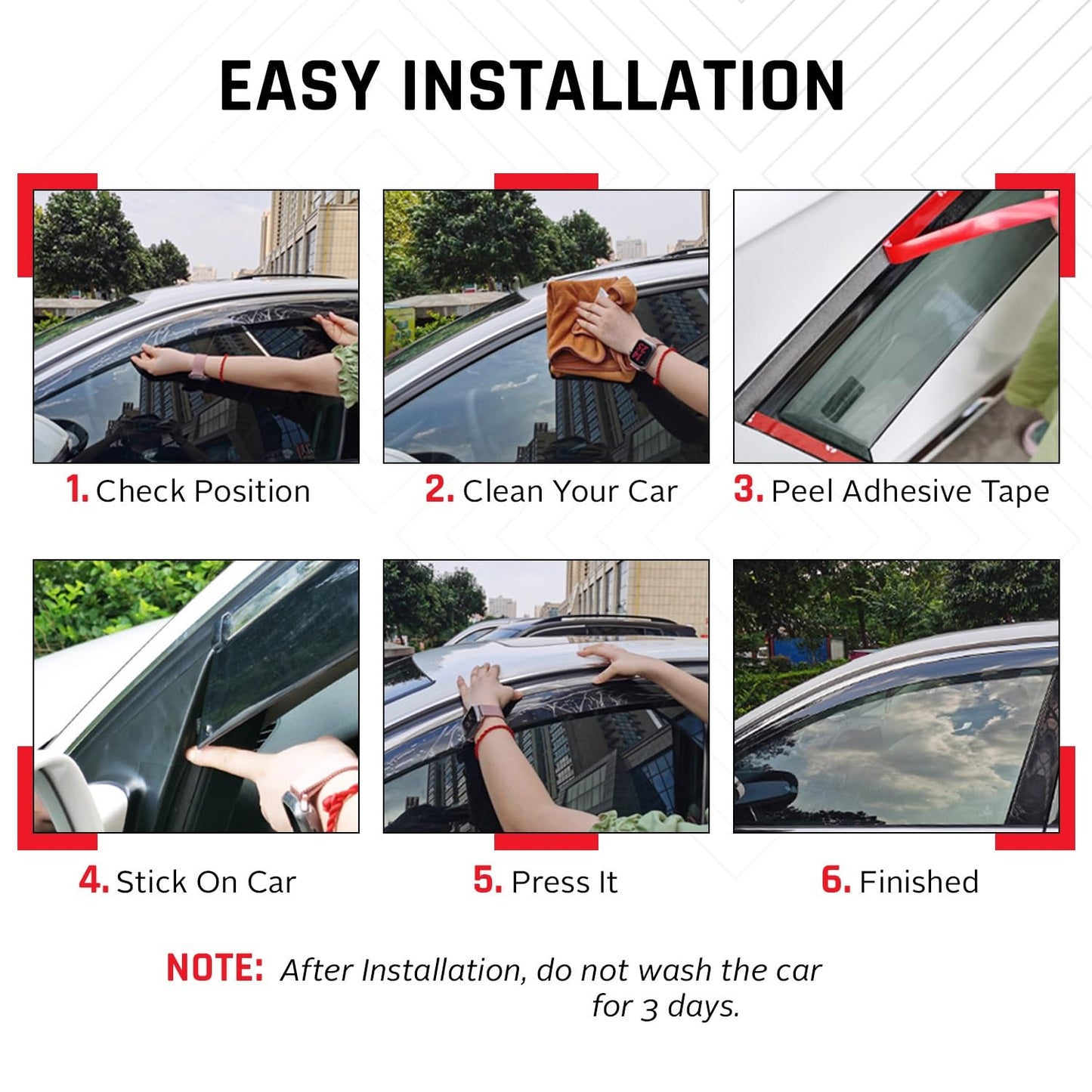 Set Of 2 STICK-ON Wind Deflectors Compatible with FORD TRANSIT CONNECT MK2 2014 2015 2016 2017 2018 2019 2020 2021 2022 2023 Models.