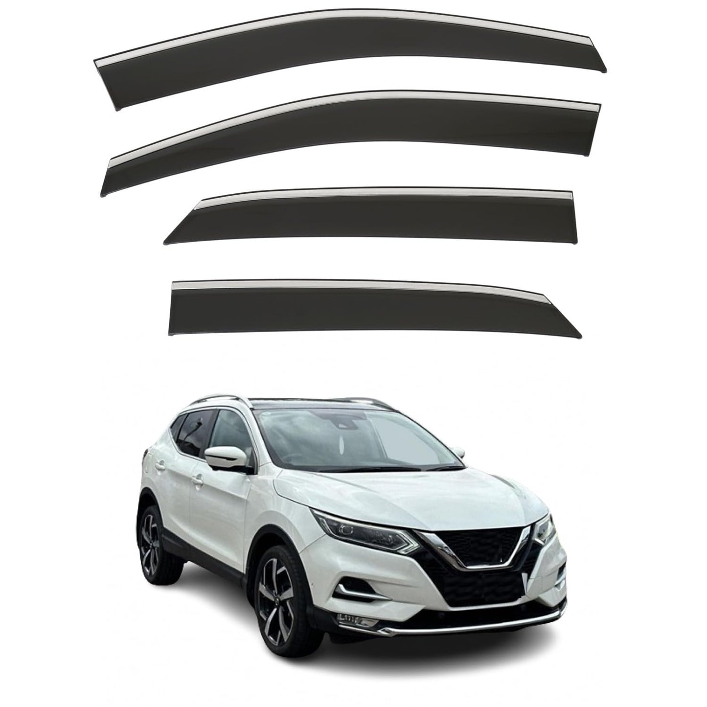 Set Of 4 STICK-ON Wind Deflectors Compatible with NISSAN QASHQAI 2014 2015 2016 2017 2018 2019 2020 2021 Models.
