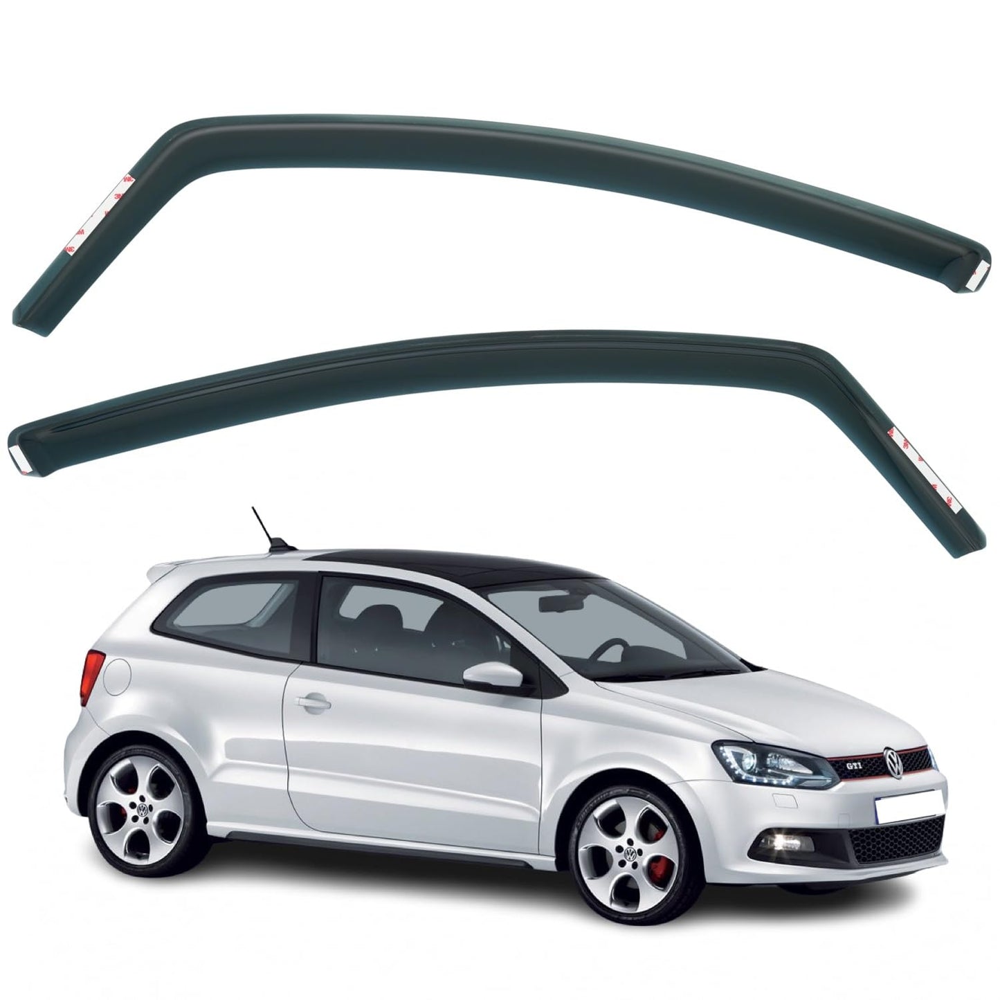 Set Of 2 Wind Deflectors Compatible with VOLKSWAGEN POLO MK5 3-door HATCHBACK 2010 2011 2012 2013 2014 2015 2016 2017 Models