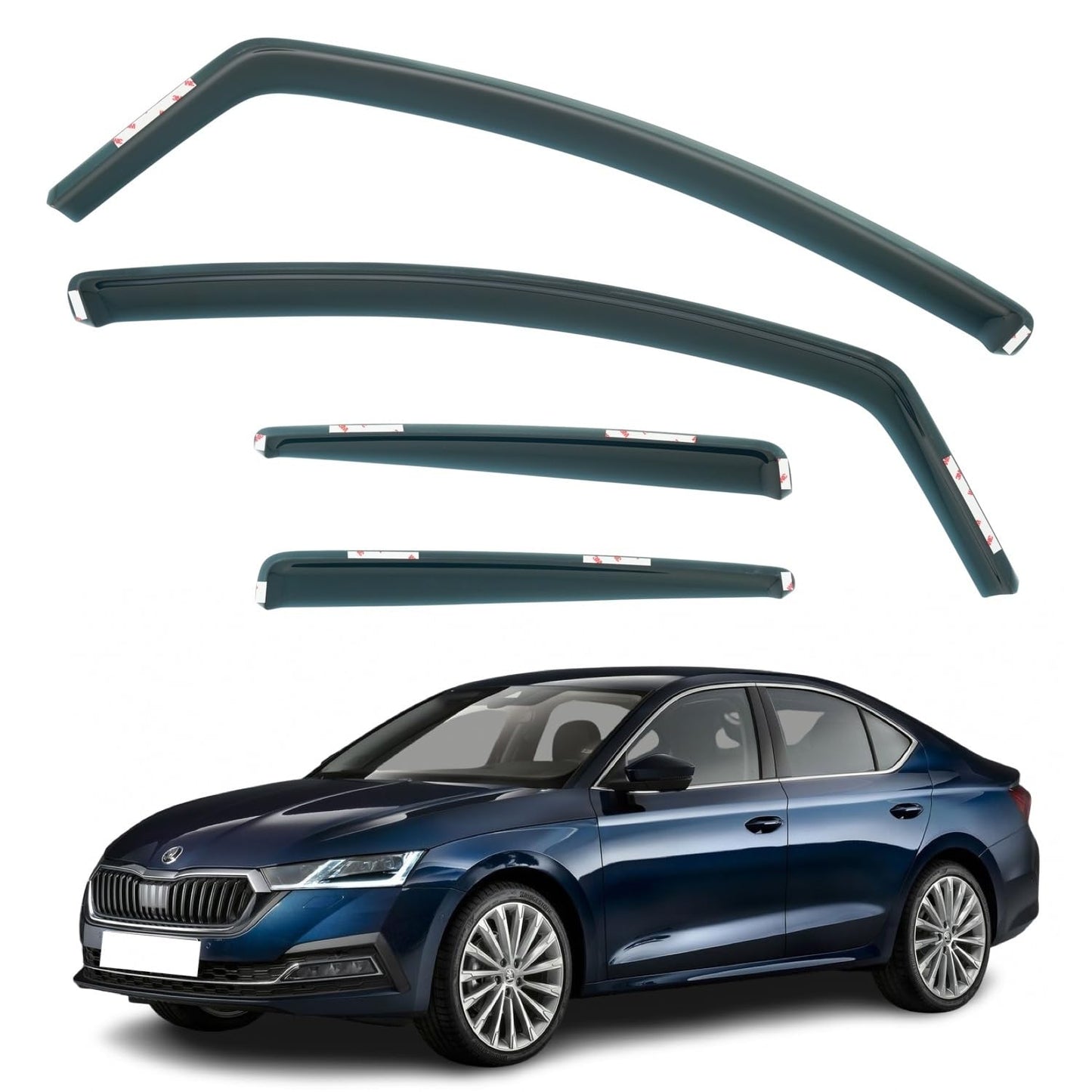 AirFlux Set Of 4 Wind Deflectors Compatible with SKODA OCTAVIA 5-door Hatchback/Liftback 2020 2021 2022 2023 2024 2025 Models.