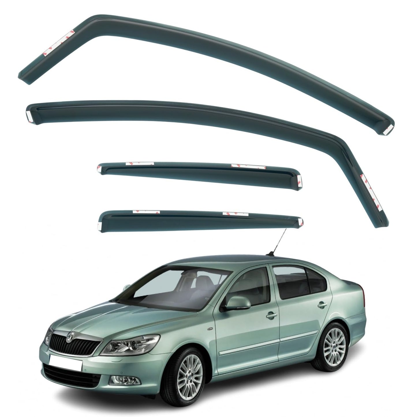 Set Of 4 Wind Deflectors Compatible with SKODA OCTAVIA 5-door Hatchback/Liftback 2005 2006 2007 2008 2009 2010 2011 2012 Models.