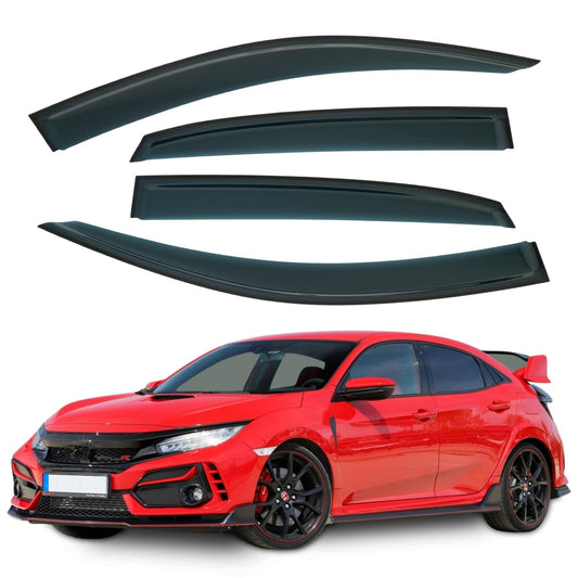 Set Of 4 STICK-ON Wind Deflectors Compatible with HONDA CIVIC Hatchback Type R 2017 2018 2019 2020 2021 Models.