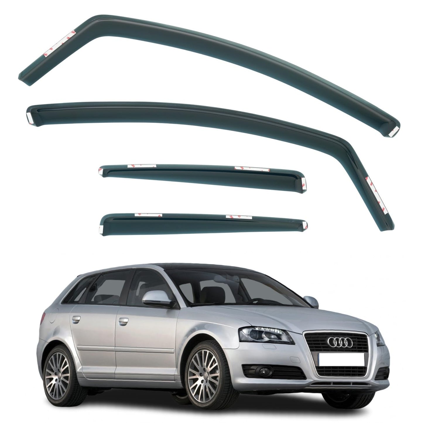 Set Of 4 Wind Deflectors Compatible with AUDI A3 S3 RS3 5-door Hatchback 2004 2005 2006 2007 2008 2009 2010 2011 2012 Models.