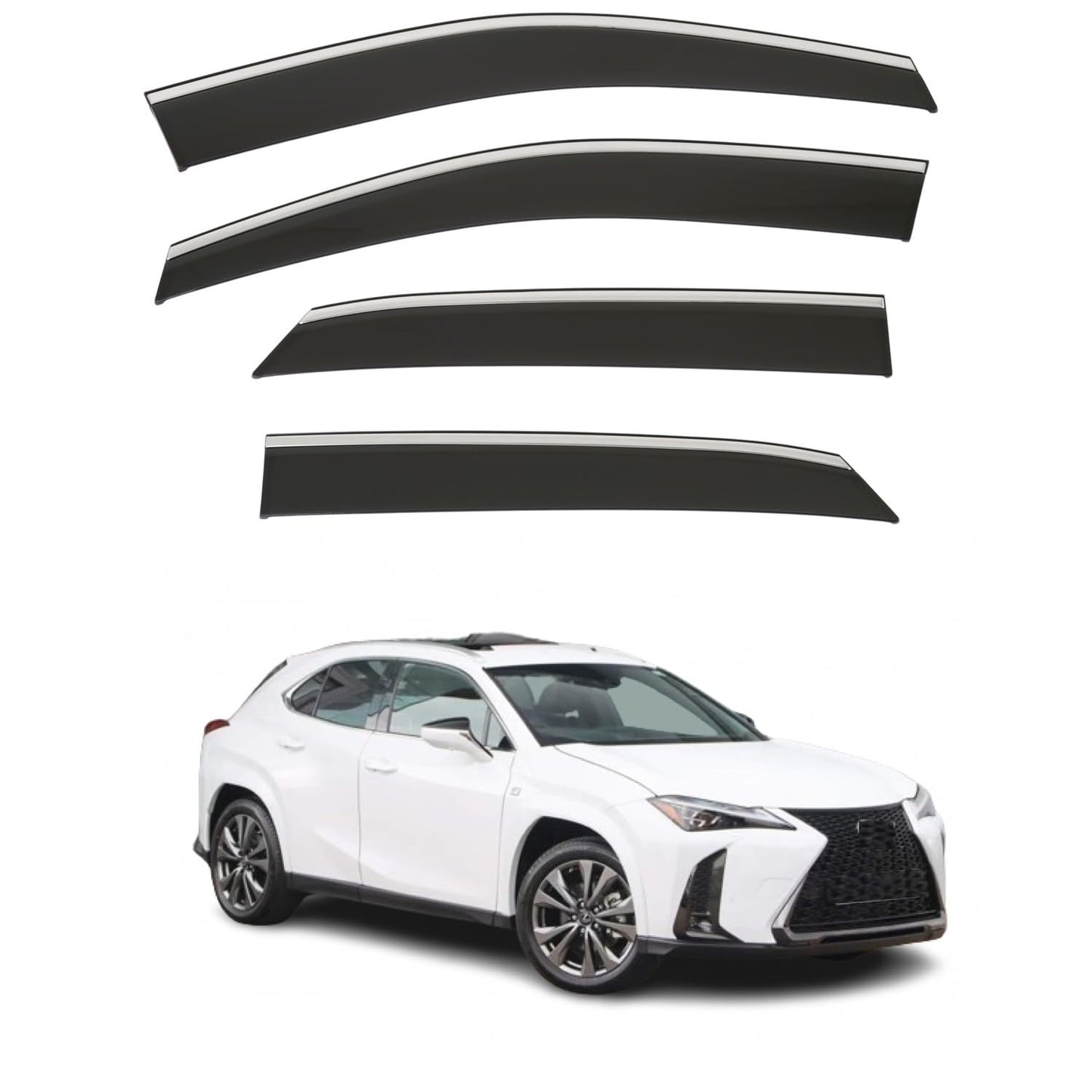 Set Of 4 STICK-ON Wind Deflectors Compatible with LEXUS UX 250h 300h 300e 2019 2020 2021 2022 2023 2024 2025 Models.