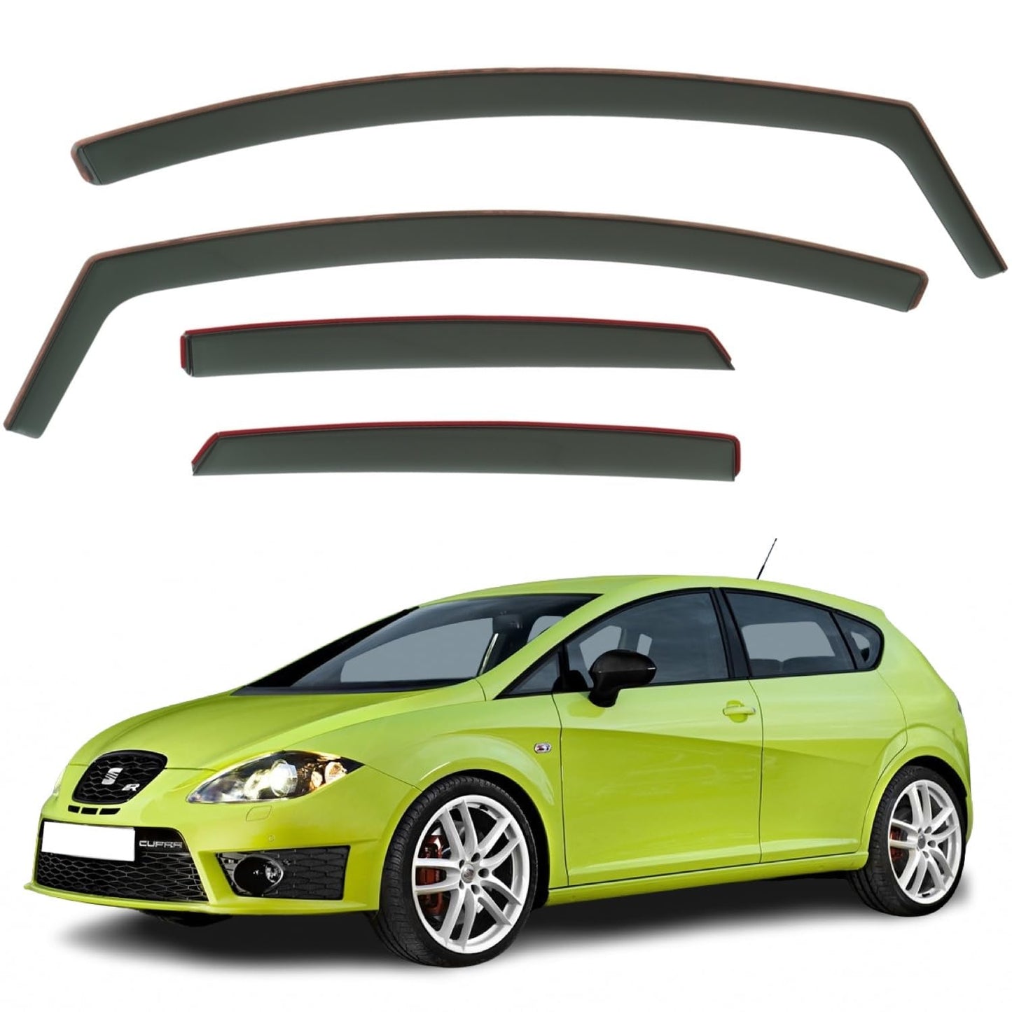 Set Of 4 Wind Deflectors Compatible with SEAT LEON Fits CUPRA LEON 5-door HATCHBACK MK2 2006 2007 2008 2009 2010 2011 2012 Models