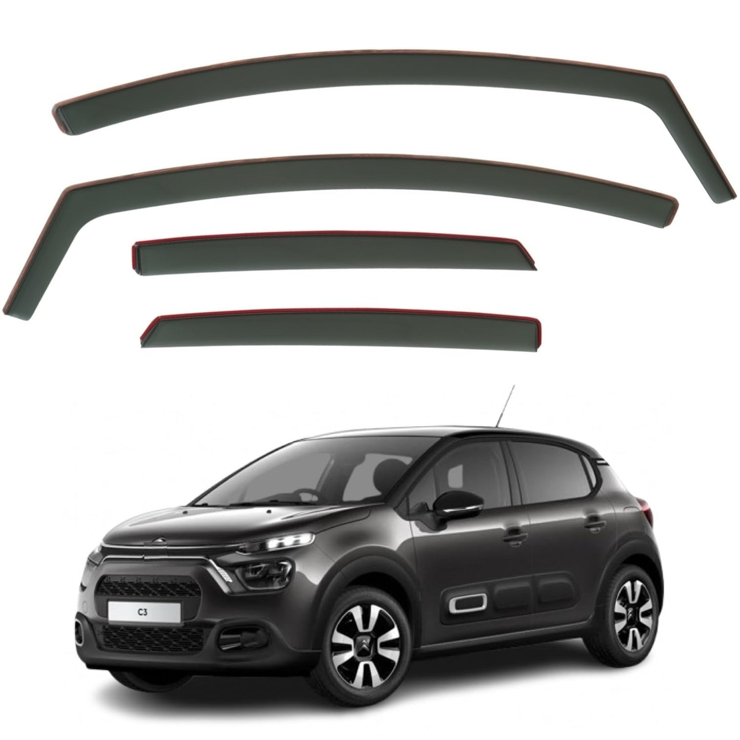 Set Of 4 Wind Deflectors Compatible with CITROEN C3 5-door Hatchback 2017 2018 2019 2020 2021 2022 2023 2024 Models.