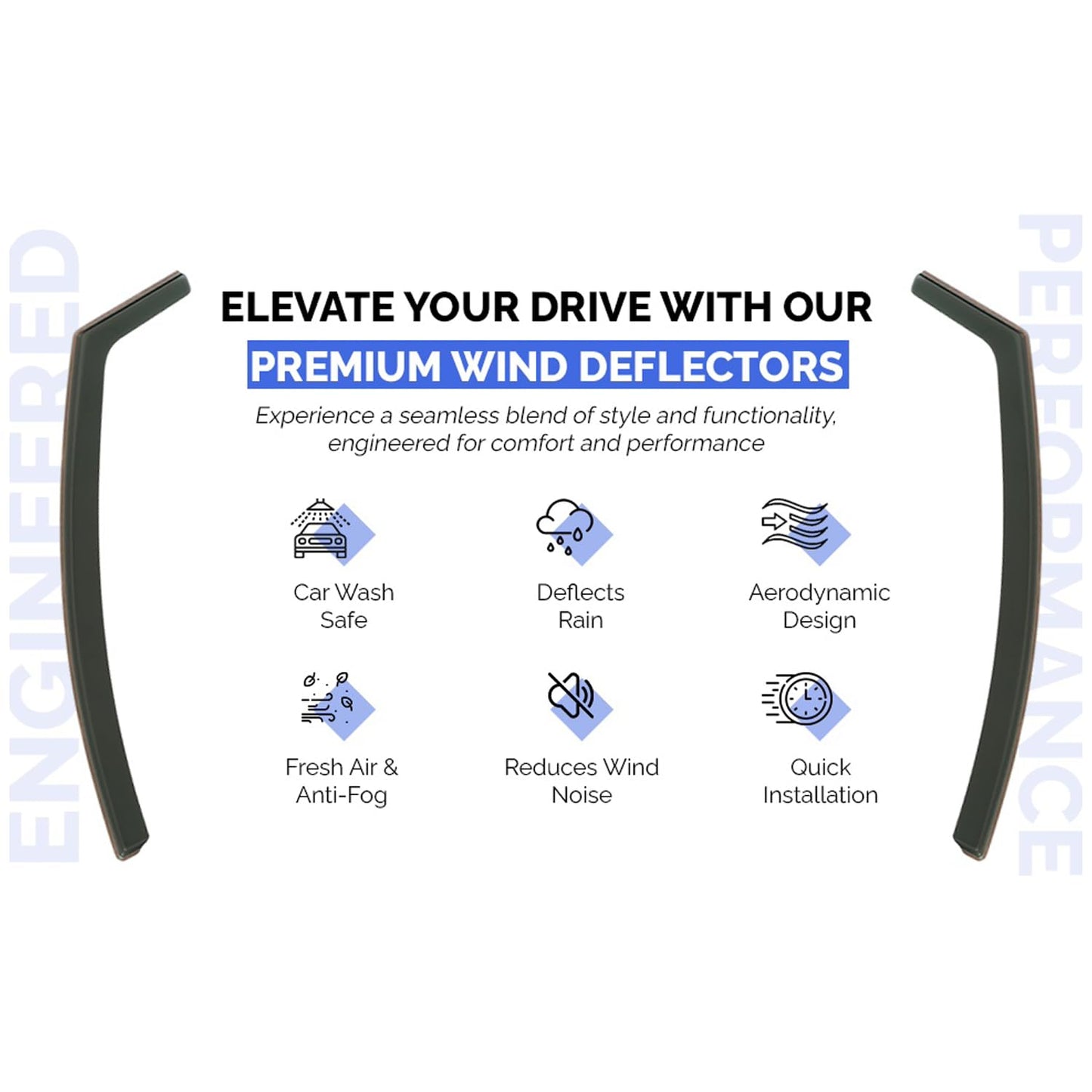 AirFlux Set Of 2 Wind Deflectors Compatible with AUDI A3 S3 3-door HATCHBACK 2004 2005 2006 2007 2008 2009 2010 2011 2012 Models.