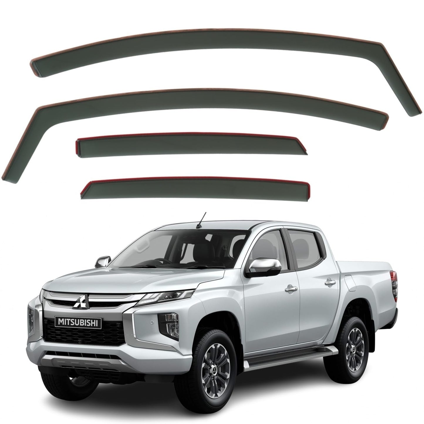 Set Of 4 Wind Deflectors Compatible with MITSUBISHI L200 Triton Fits FIAT FULBACK 2015 2016 2017 2018 2019 2020 2021 2022 Models.