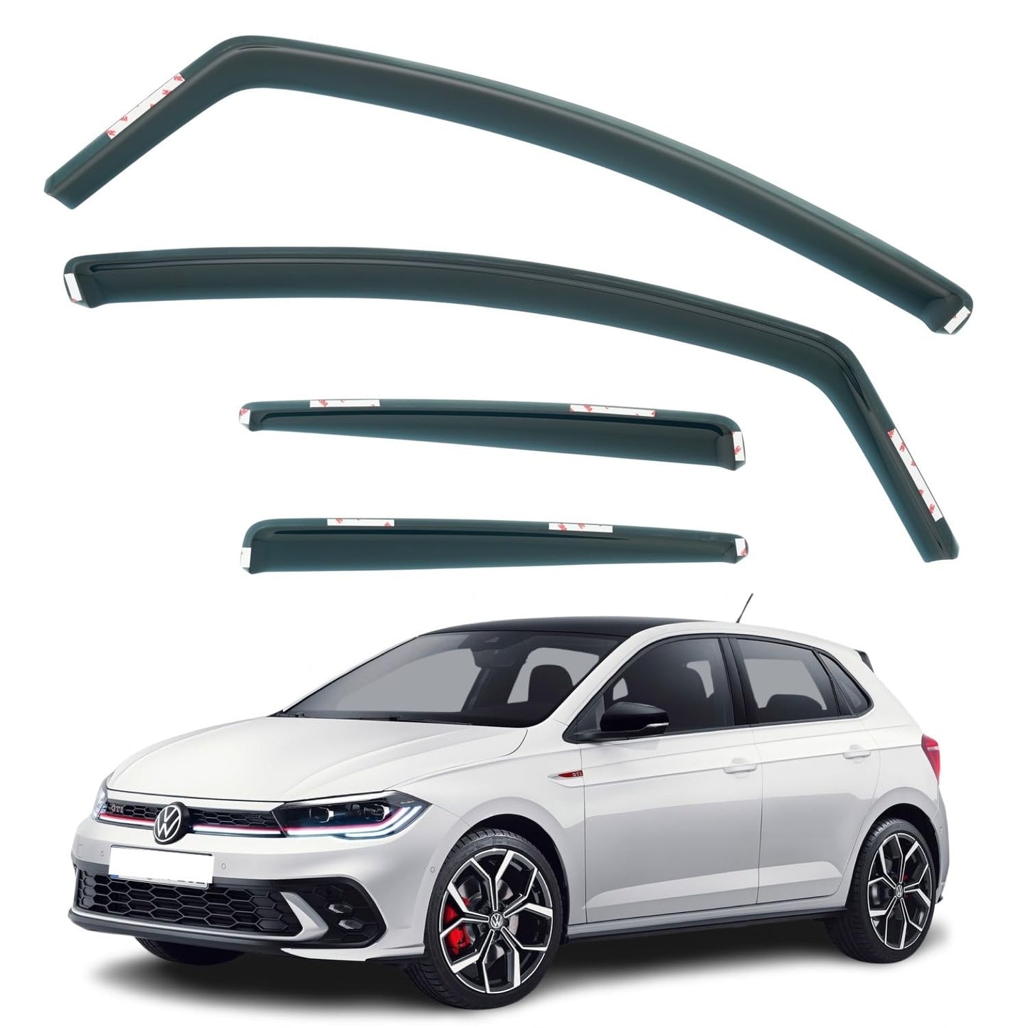 Set Of 4 Wind Deflectors Compatible with VOLKSWAGEN POLO MK6 5-door Hatchback 2018 2019 2020 2021 2022 2023 2024 Models.