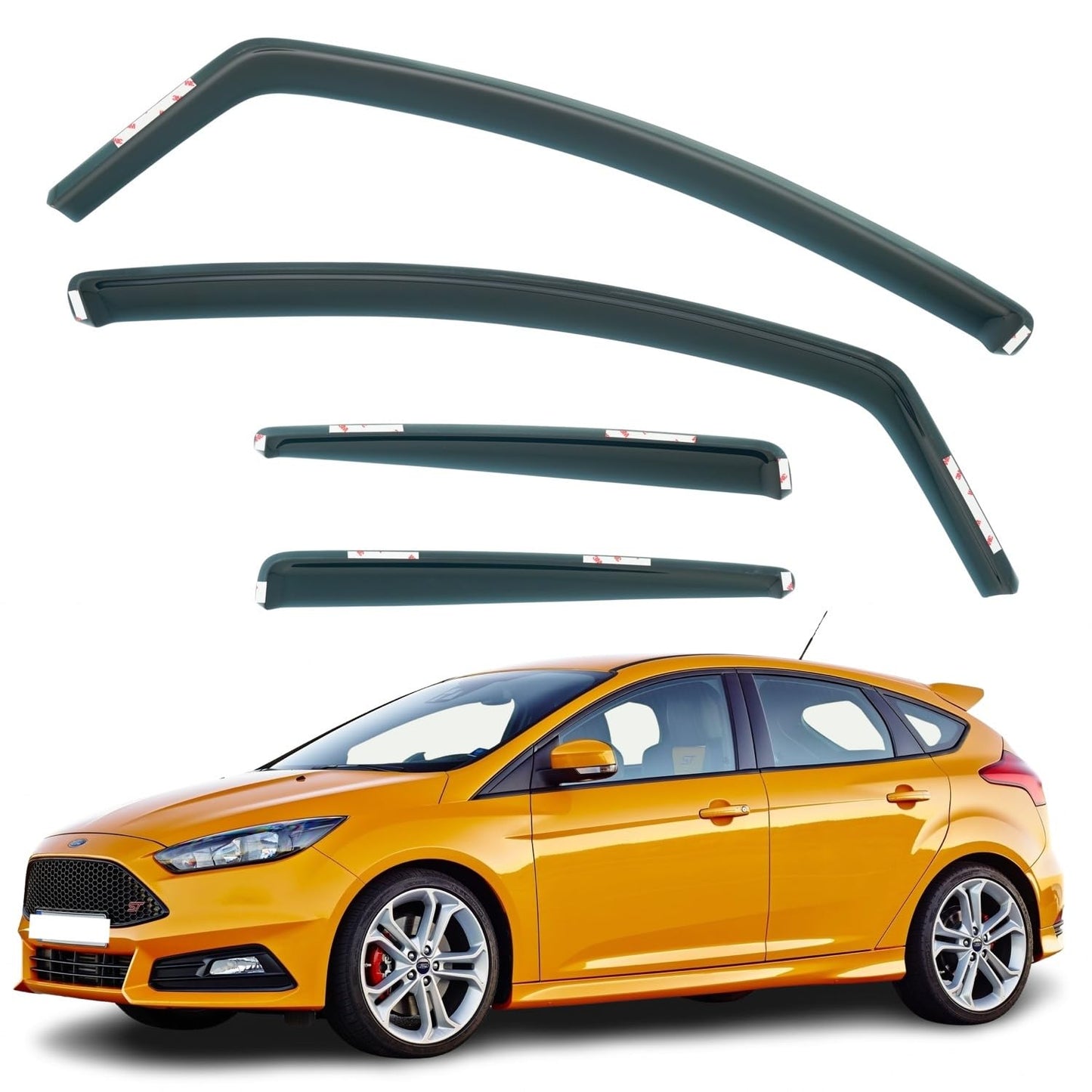 Set Of 4 Wind Deflectors Compatible with FORD FOCUS MK3 5-door Hatchback 2012 2013 2014 2015 2016 2017 2018 Models.